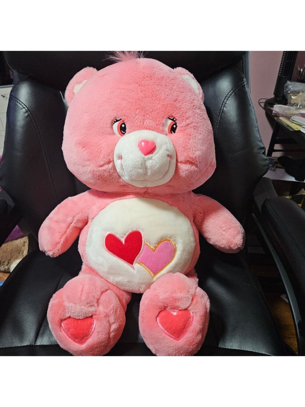 2003 Care Bears Lots of Love Pink Plush Embroidered Hearts 24"